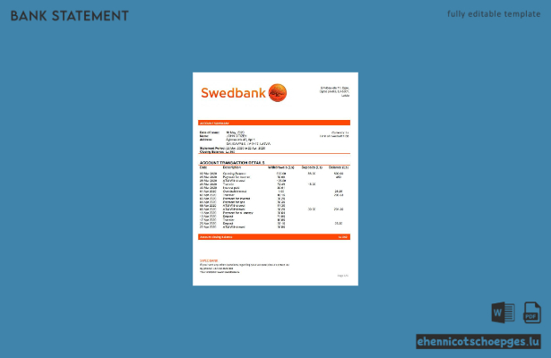 Beispiel eines Kontoauszugs der Swedbank Lettland (Vorschau)